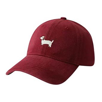 Women's Embroidered Sausage Dog Baseball Cap with Curved Brim and Adjustable Strap
