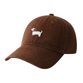 Women's Embroidered Sausage Dog Baseball Cap with Curved Brim and Adjustable Strap