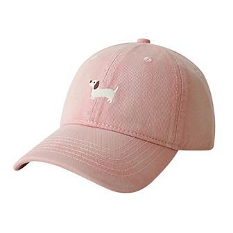 Women's Embroidered Sausage Dog Baseball Cap with Curved Brim and Adjustable Strap