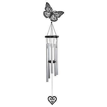 FC Design 33" Long Butterfly Wood Top Silhouette Wind Chime Decoration Garden and Patio Decor