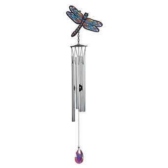 FC Design 29" Long Dragonfly Silver Wind Chime Decoration Garden and Patio Decor