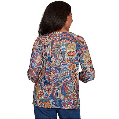 Petite Alfred Dunner Stitched Floral Pleated Neck Top