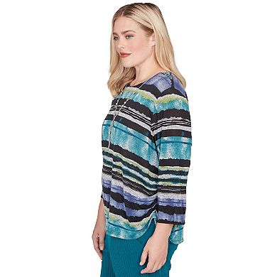 Petite Alfred Dunner Biadere Melange Stripe Top with Necklace