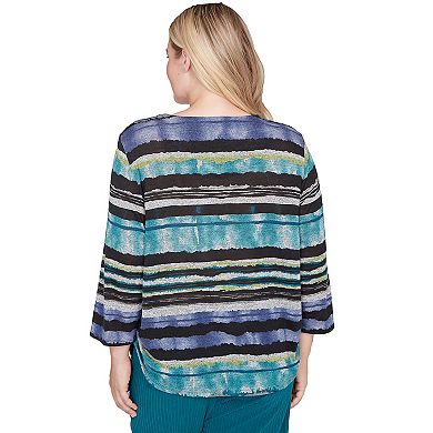 Petite Alfred Dunner Biadere Melange Stripe Top with Necklace