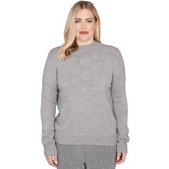 Petite Alfred Dunner Floral Soutache Embroidered Sweater