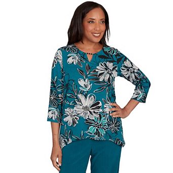 Petite Alfred Dunner Floral Printed Beaded Neck Top