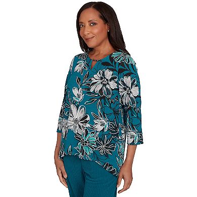 Petite Alfred Dunner Floral Printed Beaded Neck Top