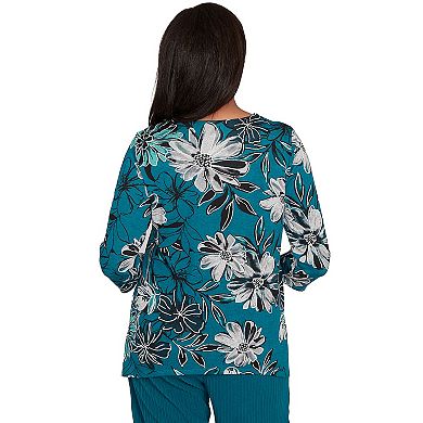 Petite Alfred Dunner Floral Printed Beaded Neck Top