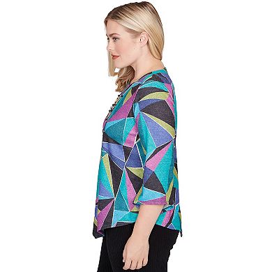 Petite Alfred Dunner Abstract Stained Glass Top with Necklace