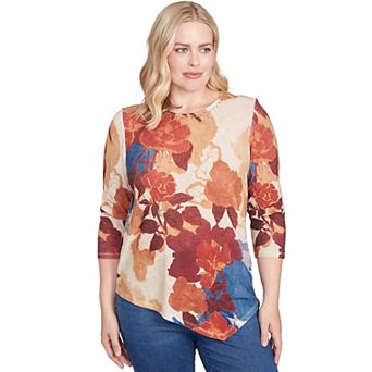 Petite Alfred Dunner Dramatic Abstract Floral Asymmetrical Top