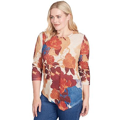 Petite Alfred Dunner Dramatic Abstract Floral Asymmetrical Top