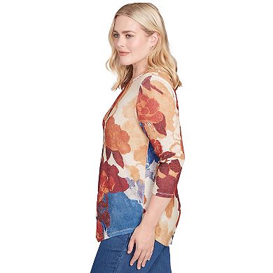Petite Alfred Dunner Dramatic Abstract Floral Asymmetrical Top