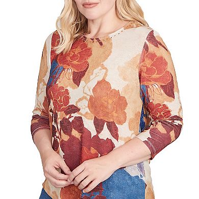 Petite Alfred Dunner Dramatic Abstract Floral Asymmetrical Top
