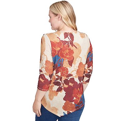 Petite Alfred Dunner Dramatic Abstract Floral Asymmetrical Top