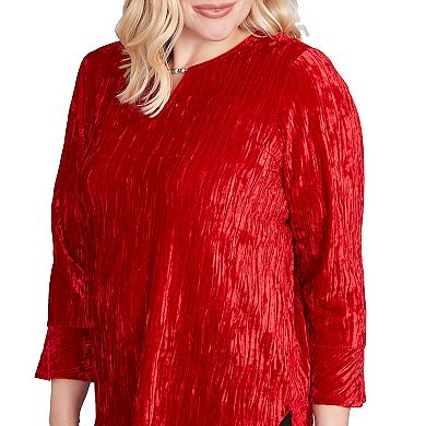 Petite Alfred Dunner Crushed Velvet Henley Tie Sleeve Top