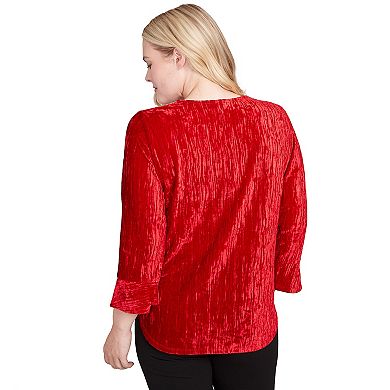 Petite Alfred Dunner Crushed Velvet Henley Tie Sleeve Top
