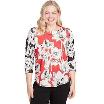 Petite Alfred Dunner Dynamic Floral Vintage Watercolor Top