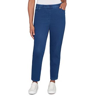 Petite Alfred Dunner Denim Knit Medium Length Split Hem Jeans