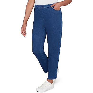 Petite Alfred Dunner Denim Knit Medium Length Split Hem Jeans