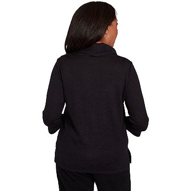 Petite Alfred Dunner Leaf Embroidered Rib Neck Top