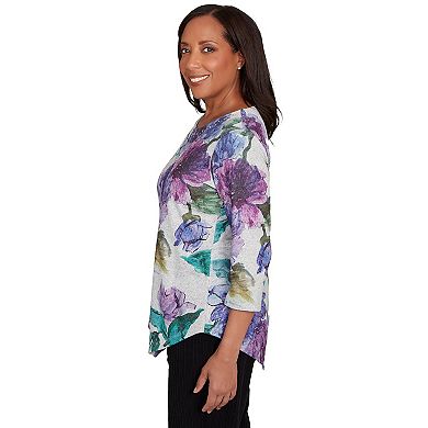 Petite Alfred Dunner Asymmetrical Watercolor Flower Top