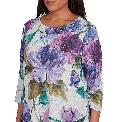 Petite Alfred Dunner Asymmetrical Watercolor Flower Top