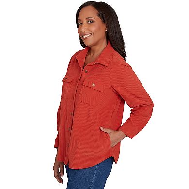Petite Alfred Dunner Plush Ribbed Oversized Button Front Top