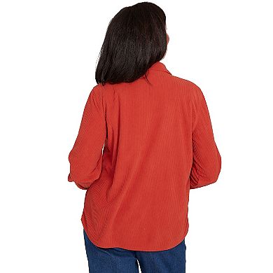 Petite Alfred Dunner Plush Ribbed Oversized Button Front Top