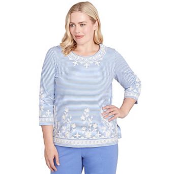 Petite Alfred Dunner Embellished Striped Crew Neck Top