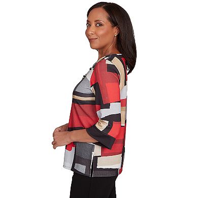 Petite Alfred Dunner Knit Colorblock Top with Necklace