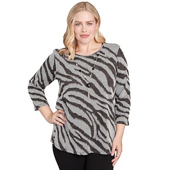 Petite Alfred Dunner Animal Houndstooth Top with Necklace