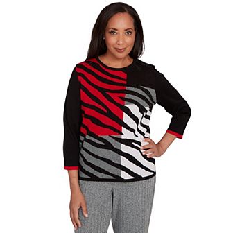 Petite Alfred Dunner Zebra Colorblock Long Sleeve Sweater