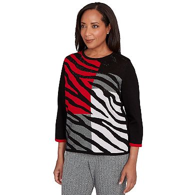 Petite Alfred Dunner Zebra Colorblock Long Sleeve Sweater