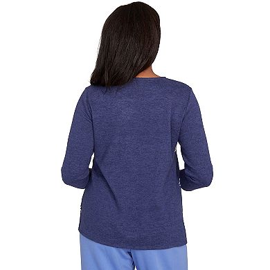 Petite Alfred Dunner Embroidered Scroll Ruched Sleeve Top