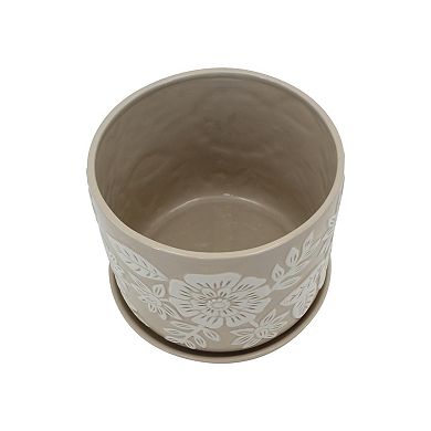 Everyday Decor Small Floral Embossed Ceramic Planter