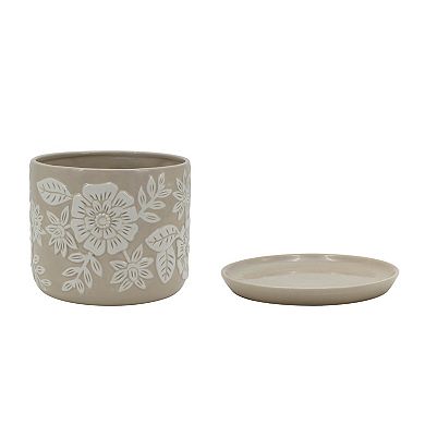 Everyday Decor Small Floral Embossed Ceramic Planter