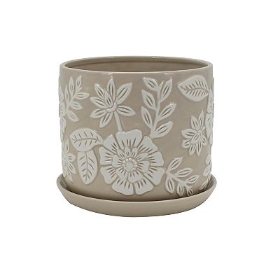 Everyday Decor Small Floral Embossed Ceramic Planter
