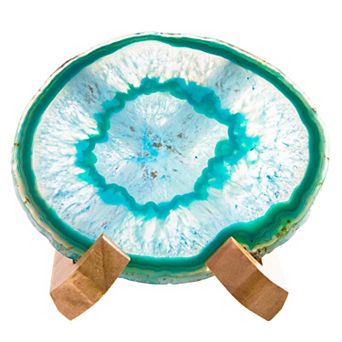 Luxury Lane Large Natural Brazilian Agate Drink Coaster with Wood Holder