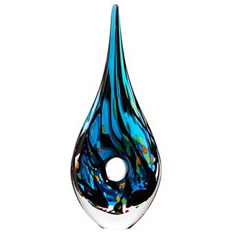 Luxury Lane Hand Blown Abstract Hollow Blue Tear Drop Sommerso Art Glass Sculpture