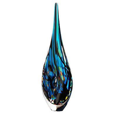 Luxury Lane Hand Blown Abstract Hollow Blue Tear Drop Sommerso Art Glass Sculpture