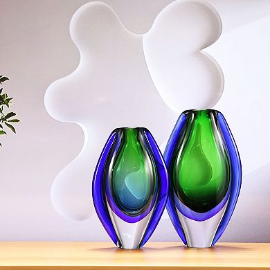 Luxury Lane Hand Blown Sommerso Oval Art Glass Vase