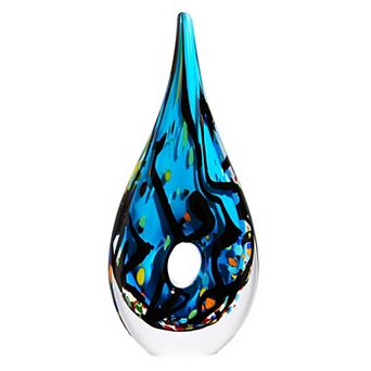 Luxury Lane Hand Blown Abstract Hollow Blue Tear Drop Sommerso Art Glass Sculpture
