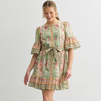 Women's Farmers Market Bell Sleeve Belted Mini Dress