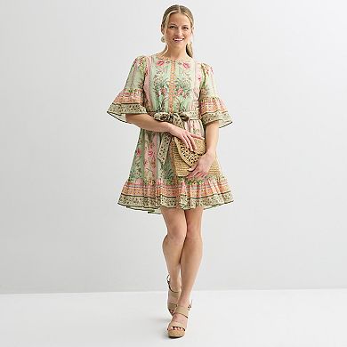 Women's Farmers Market Bell Sleeve Belted Mini Dress