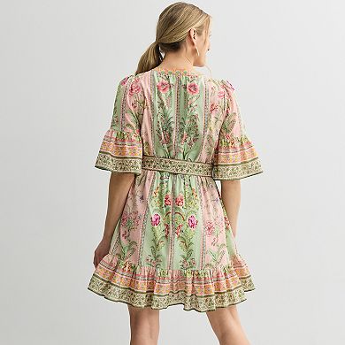 Women's Farmers Market Bell Sleeve Belted Mini Dress