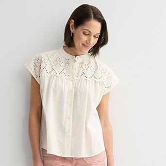 Women's Farmers Market Eyelet Yoke Dolman Top