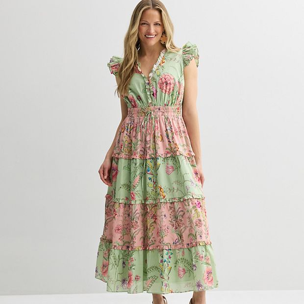 Women's Farmers Market V-Neck Ruffle Midi Dress
