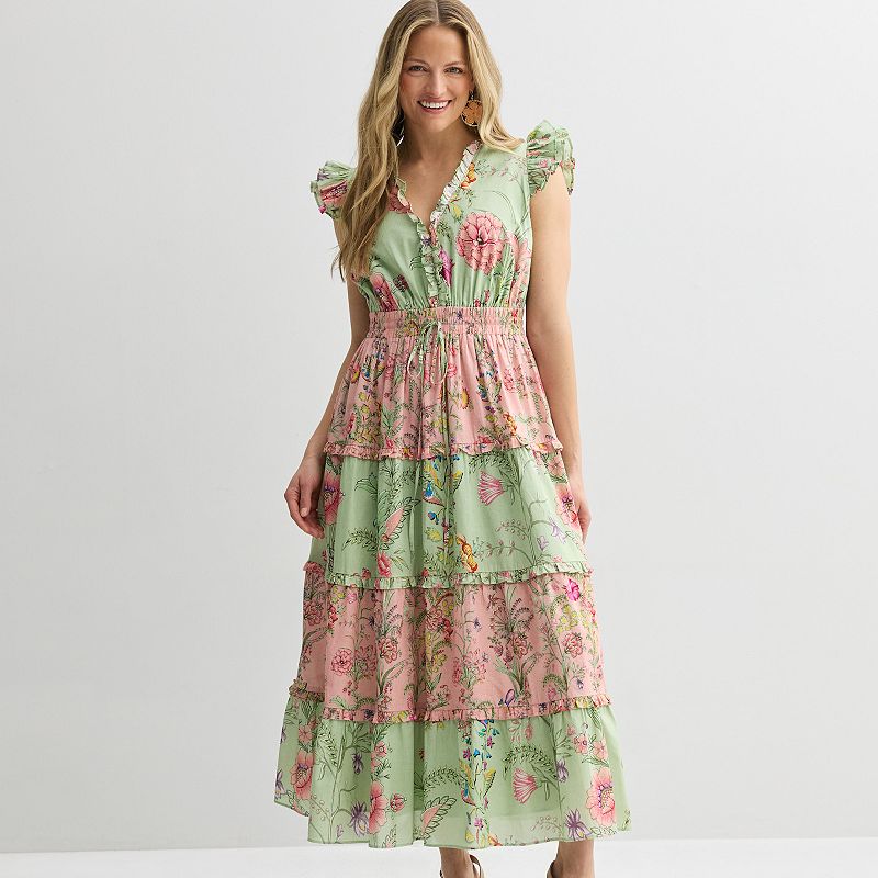 Women's Farmers Market V-Neck Ruffle Midi Dress