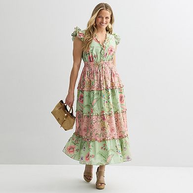 Women's Farmers Market V-Neck Ruffle Midi Dress