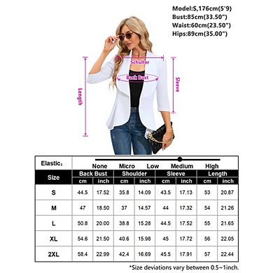 Womens Casual Blazer 3/4 Puff Sleeve Open Front Ruffle Work Office Cardigan Suit Jacket
